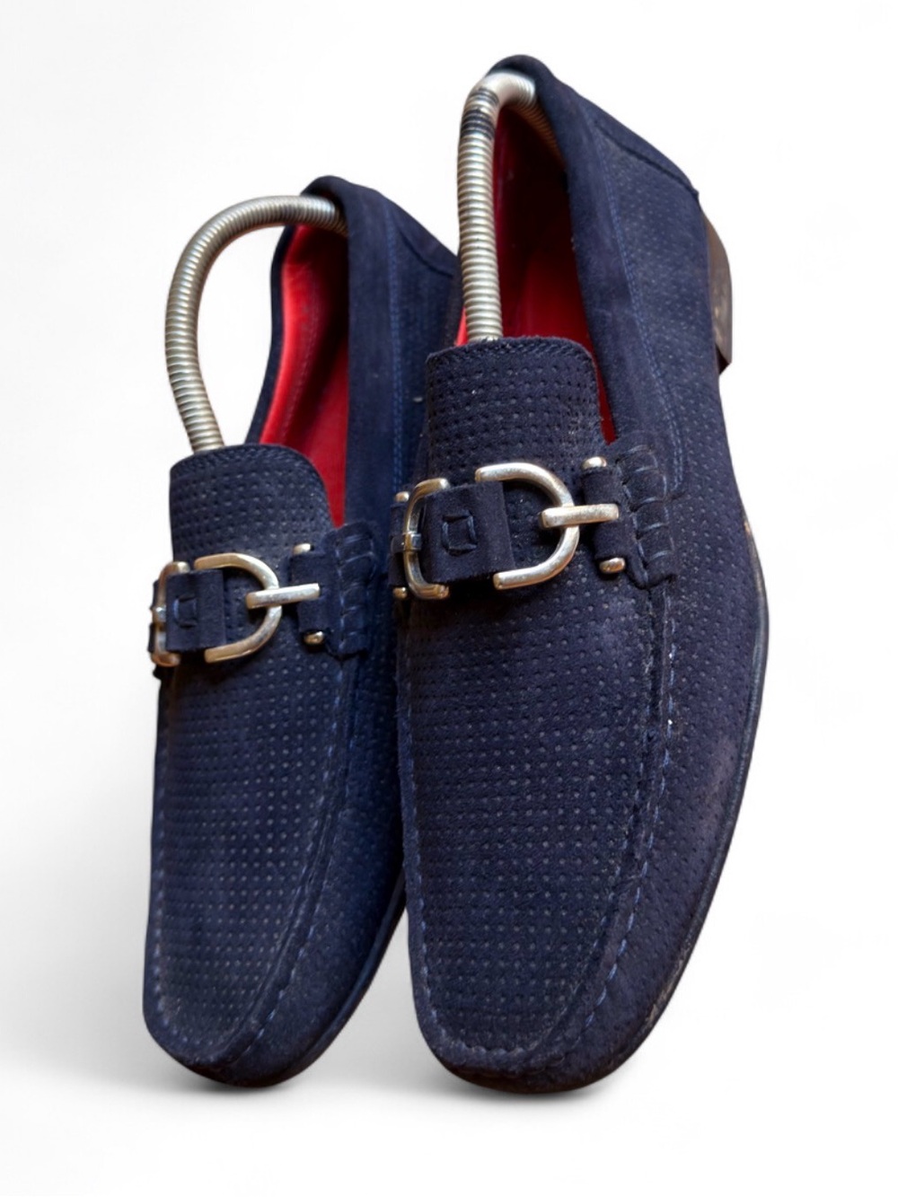 Donald J Pliner Dacio Loafers Size 9 Navy Blue Suede Horsebit Driving Shoes